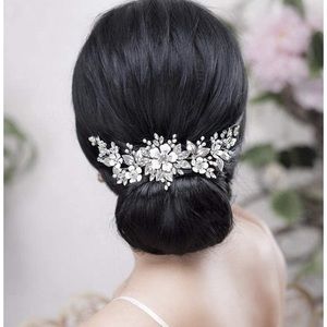 Hair Vine Silver Leaf Bridal Headband Pearl